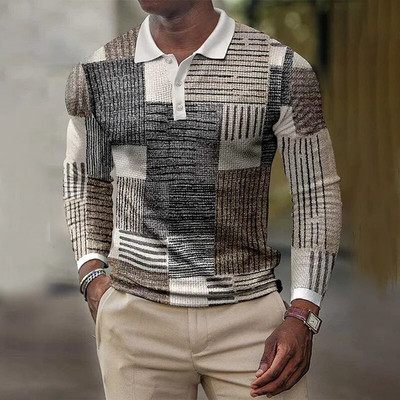 Muške košulje s 3D vintage printom Društvena majica dugih rukava Majice s V-izrezom Majice POLO majica Golf Polo Homem