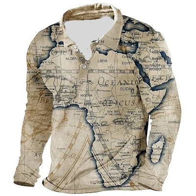 Muške košulje s 3D vintage printom Društvena majica dugih rukava Majice s V-izrezom Majice POLO majica Golf Polo Homem