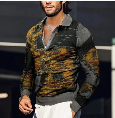 Muške košulje s 3D vintage printom Društvena majica dugih rukava Majice s V-izrezom Majice POLO majica Golf Polo Homem