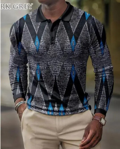 Muške košulje s 3D vintage printom Društvena majica dugih rukava Majice s V-izrezom Majice POLO majica Golf Polo Homem