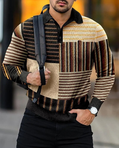 Muške košulje s 3D vintage printom Društvena majica dugih rukava Majice s V-izrezom Majice POLO majica Golf Polo Homem