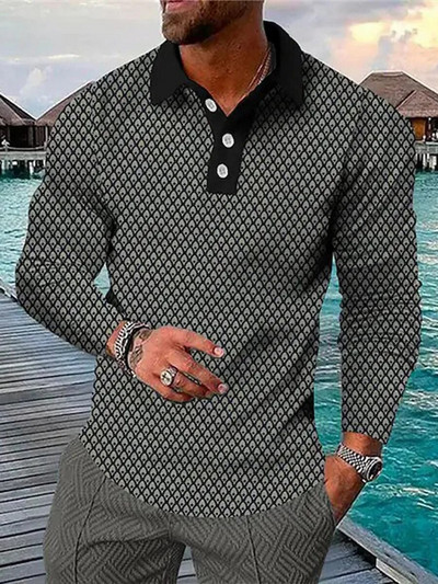 Muške košulje s 3D vintage printom Društvena majica dugih rukava Majice s V-izrezom Majice POLO majica Golf Polo Homem