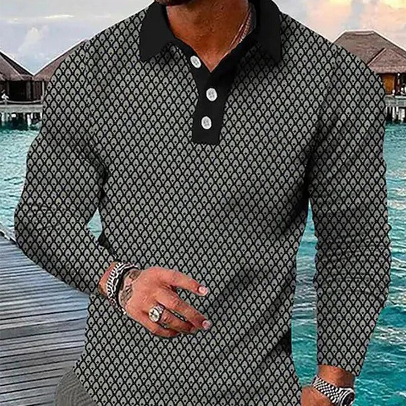 Särgid meestele 3D Vintage Print pikkade varrukatega sotsiaalne särk V-kaelusega Topid T-särgid POLO Särk Golf Polo Homem