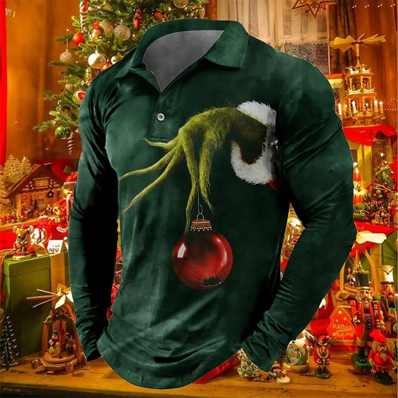 Särgid meestele 3D Vintage Print pikkade varrukatega sotsiaalne särk V-kaelusega Topid T-särgid POLO Särk Golf Polo Homem