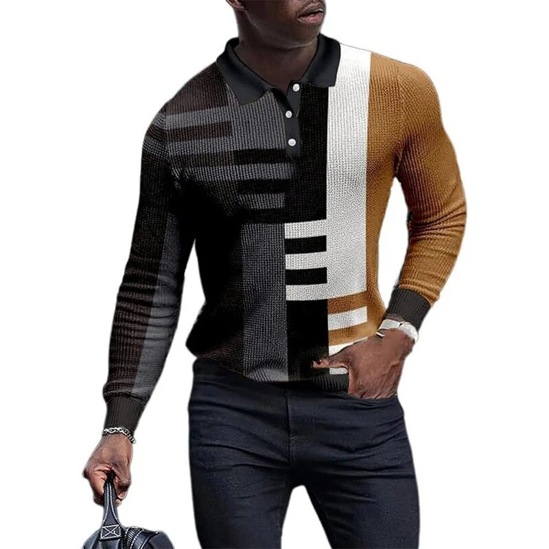 Särgid meestele 3D Vintage Print pikkade varrukatega sotsiaalne särk V-kaelusega Topid T-särgid POLO Särk Golf Polo Homem