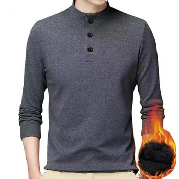 Ανδρικό μπλουζάκι μονόχρωμο μακρυμάνικο γιακάς Basic top Φθινοπωρινό χειμερινό χαλαρό βελούδινο πουκάμισο για καθημερινή χρήση