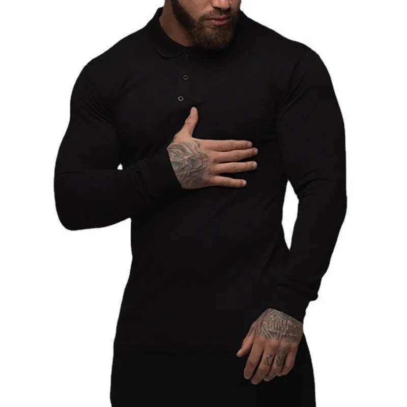 Jauns modes rudens sporta polo krekls Vīriešu elastīgs kokvilnas sporta apģērbs Pavasara ikdienišķs polo vīriešu T krekls ar garām piedurknēm