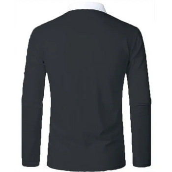Νέο ανδρικό πουκάμισο πόλο ανδρικό μπλουζάκι με μακρυμάνικο συνονθύλευμα, έγχρωμο σχέδιο μπλουζάκι