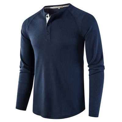 Meeste hall vahvel Meeste Henley särk vabaaja täishingav kvaliteetsed särgid Tavalised pikkade varrukatega topid Tees Homme