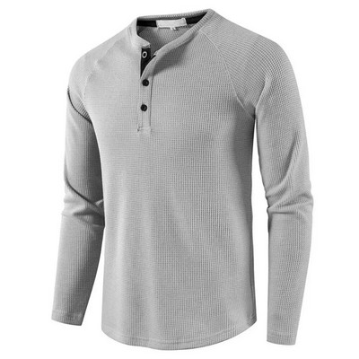 Meeste hall vahvel Meeste Henley särk vabaaja täishingav kvaliteetsed särgid Tavalised pikkade varrukatega topid Tees Homme