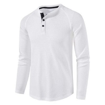 Meeste hall vahvel Meeste Henley särk vabaaja täishingav kvaliteetsed särgid Tavalised pikkade varrukatega topid Tees Homme