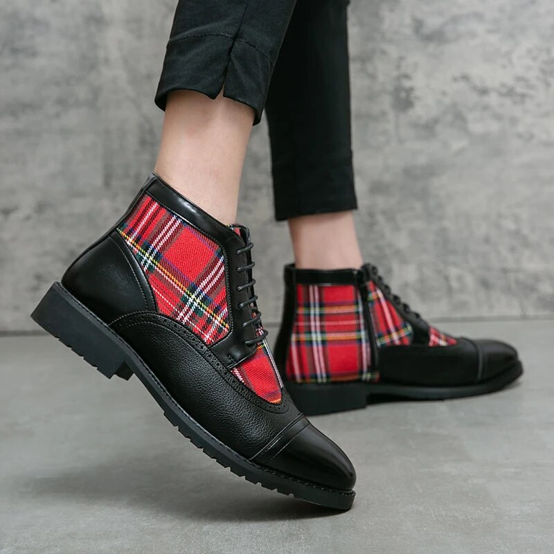 Rudens žiemos prekės ženklo vyriški „Chelsea“ batai, skeltos odos, vyriški užsegami batai Prabangūs mados dizainerio klasikiniai raudoni juodi batai