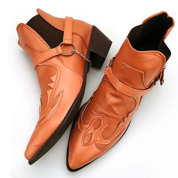 Νέα ανδρικά μποτάκια εργασίας Καουμπόικες μπότες ανδρικής προσωπικότητας Πόρπη ζώνης χοντρό τακούνι μυτερό κεφάλι μεγάλο μέγεθος 38-48 EUR