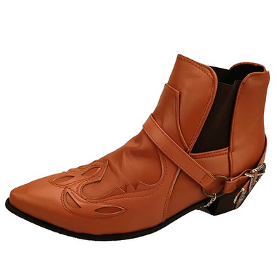Új férfi bokacsizma munka Cowboy csizma férfi egyéni övcsat vastag sarok hegyes fej nagy méret 38-48 EUR