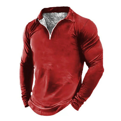 Μόδα ανδρικά μπλουζάκια πόλο με φερμουάρ με φερμουάρ Casual μακρυμάνικο μονόχρωμο Basic Slim Fit Sport Muscle T-shirt Tops Tees Ανδρικά ρούχα