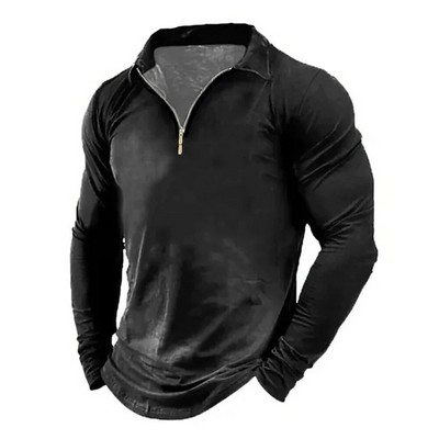 Μόδα ανδρικά μπλουζάκια πόλο με φερμουάρ με φερμουάρ Casual μακρυμάνικο μονόχρωμο Basic Slim Fit Sport Muscle T-shirt Tops Tees Ανδρικά ρούχα