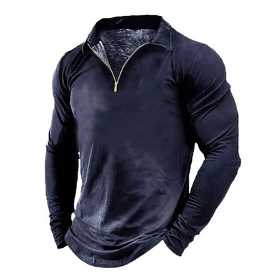 Μόδα ανδρικά μπλουζάκια πόλο με φερμουάρ με φερμουάρ Casual μακρυμάνικο μονόχρωμο Basic Slim Fit Sport Muscle T-shirt Tops Tees Ανδρικά ρούχα