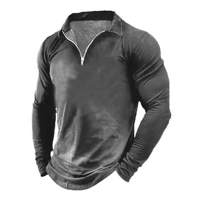 Μόδα ανδρικά μπλουζάκια πόλο με φερμουάρ με φερμουάρ Casual μακρυμάνικο μονόχρωμο Basic Slim Fit Sport Muscle T-shirt Tops Tees Ανδρικά ρούχα