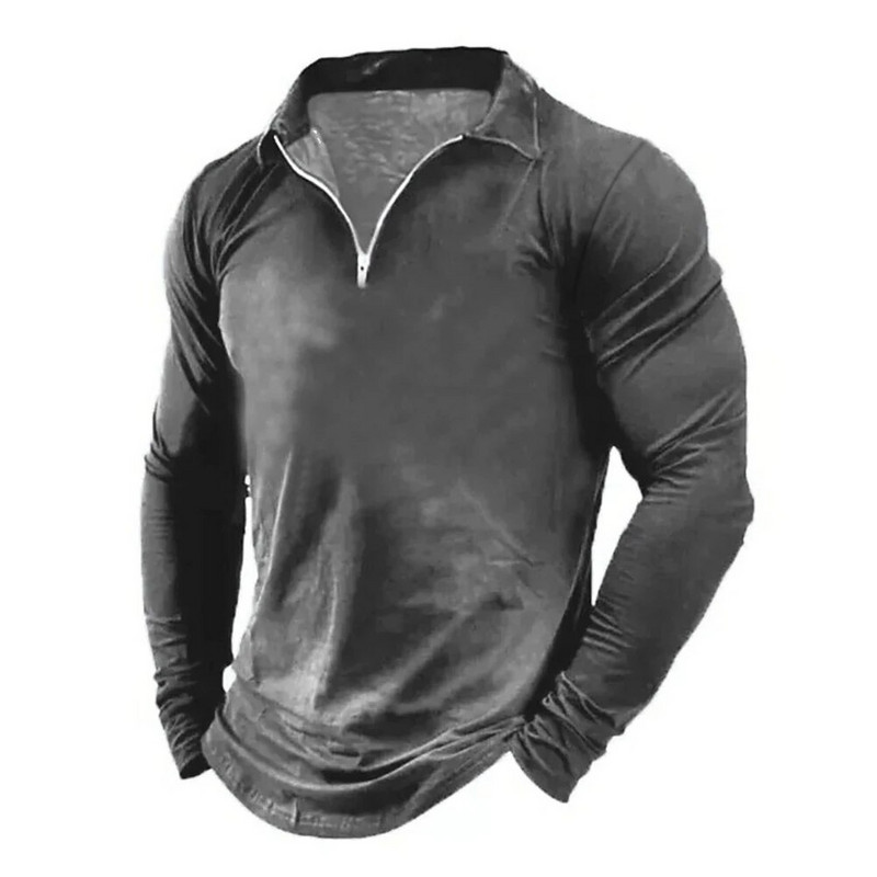 Μόδα ανδρικά μπλουζάκια πόλο με φερμουάρ με φερμουάρ Casual μακρυμάνικο μονόχρωμο Basic Slim Fit Sport Muscle T-shirt Tops Tees Ανδρικά ρούχα