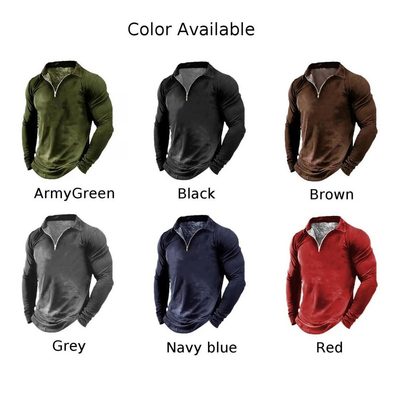 Μόδα ανδρικά μπλουζάκια πόλο με φερμουάρ με φερμουάρ Casual μακρυμάνικο μονόχρωμο Basic Slim Fit Sport Muscle T-shirt Tops Tees Ανδρικά ρούχα