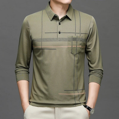 Kevad-sügis meeste triibuline äripolosärk Meeste allapoole suunatud kraega pikkade varrukatega pullover T-särgi topid