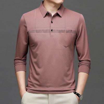 Kevad-sügis meeste triibuline äripolosärk Meeste allapoole suunatud kraega pikkade varrukatega pullover T-särgi topid