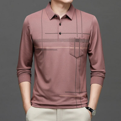 Kevad-sügis meeste triibuline äripolosärk Meeste allapoole suunatud kraega pikkade varrukatega pullover T-särgi topid