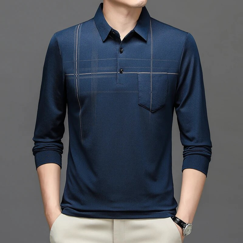 Kevad-sügis meeste triibuline äripolosärk Meeste allapoole suunatud kraega pikkade varrukatega pullover T-särgi topid