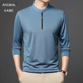 Jesenska i proljetna moda muške polo majice muške dugih rukava ležerne široke poslovne samostojeće kragne lagana prozračna majica