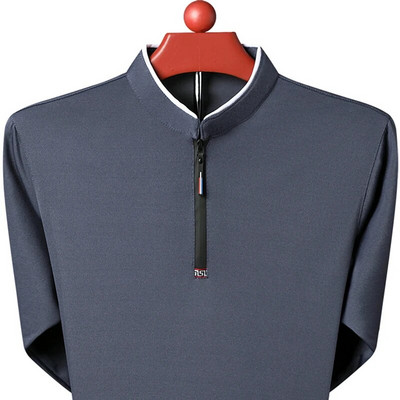 Jesenska i proljetna moda muške polo majice muške dugih rukava ležerne široke poslovne samostojeće kragne lagana prozračna majica