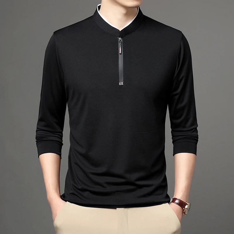 Jesenska i proljetna moda muške polo majice muške dugih rukava ležerne široke poslovne samostojeće kragne lagana prozračna majica