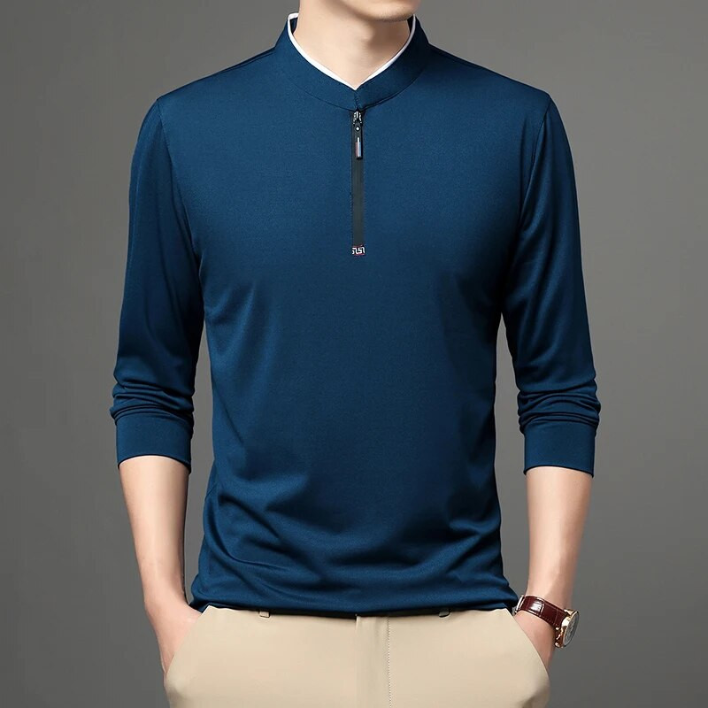 Jesenska i proljetna moda muške polo majice muške dugih rukava ležerne široke poslovne samostojeće kragne lagana prozračna majica