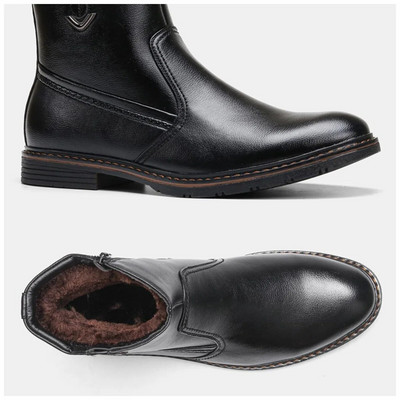 Ανδρικές χειμερινές μπότες 2023 με μέγεθος 40-45 με φερμουάρ, δερμάτινες μπότες αστραγάλου για άνδρες