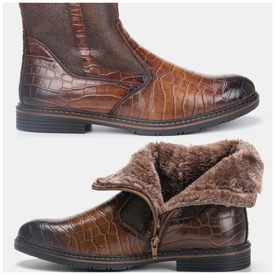 Ανδρικές χειμερινές μπότες 2023 με μέγεθος 40-45 με φερμουάρ, δερμάτινες μπότες αστραγάλου για άνδρες