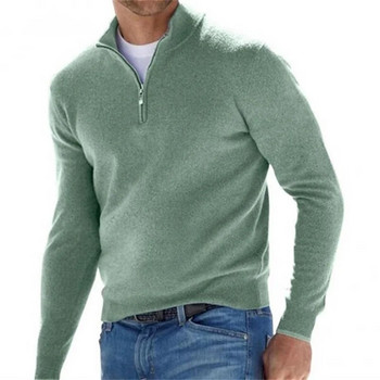 Casual ανδρική μπλούζα με λαιμόκοψη V φθινοπωρινό χειμώνα Νέο μακρυμάνικο μπλουζάκι πόλο μονόχρωμο με μισό φερμουάρ Λεπτό πουλόβερ για άνδρες Ζεστές μπλούζες S-4Xl