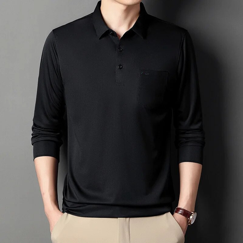 Kevadine ja sügisene meeste pullover, polonööbiga ühevärviline POLO särk, pikkade varrukatega T-särk Mood vabaaja pidulikud topid