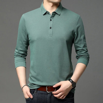 Μακρυμάνικο πουκάμισο πόλο με λαιμόκοψη Trend Ανδρικά ρούχα Άνοιξη Φθινόπωρο Casual Μοντέρνα μονόχρωμα πουλόβερ για άνδρες