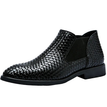 Qmaigie ботуши челси за мъже размер 47 48 нови модни кожени ботуши, мъжки обувки с приплъзване, официални рокли, бизнес обувки