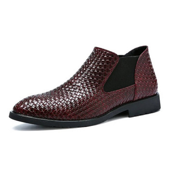 Qmaigie ботуши челси за мъже размер 47 48 нови модни кожени ботуши, мъжки обувки с приплъзване, официални рокли, бизнес обувки