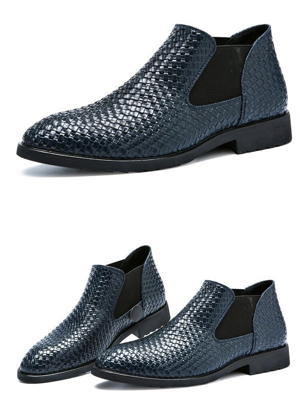 Qmaigie chelsea saapad meestele suurus 47 48 uued Fashion Weave Nahast saapad Meeste libisevad pidulikud kleidikingad Ärijalatsid