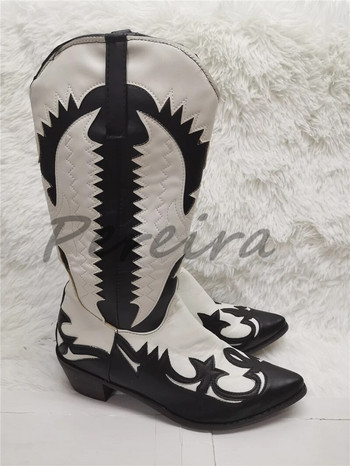 Μικτά χρώματα Κέντημα Chelsea Boots Μυτερό Χαμηλό Τακούνι Λευκό Μαύρο Slip On Mid Calf Boots Autumn Winter Western Ανδρικά παπούτσια