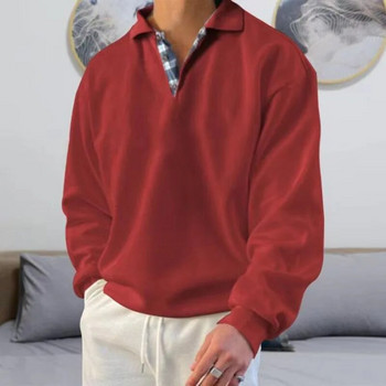 Есенни мъжки модни поло тениски с дълги ръкави с отложна яка, пачуърк, ежедневни поло, мъжко облекло, мъжко горнище, пуловер, суичър