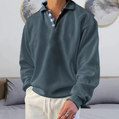 Rudeniniai vyriški madingi polo marškinėliai ilgomis rankovėmis apykakle, laisvalaikio polo vyriški drabužiai Vyriški viršutiniai megztiniai megztiniai