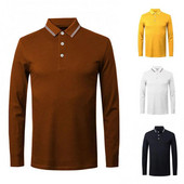 Kvaliteetne meeste polosärk, sügisene ühevärviline alla keeratava krae nööbiga pikkade varrukatega Slim-Fit T-särk M-4XL ettevõtetele