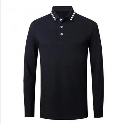 Kvaliteetne meeste polosärk, sügisene ühevärviline alla keeratava krae nööbiga pikkade varrukatega Slim-Fit T-särk M-4XL ettevõtetele