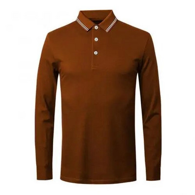 Kvaliteetne meeste polosärk, sügisene ühevärviline alla keeratava krae nööbiga pikkade varrukatega Slim-Fit T-särk M-4XL ettevõtetele