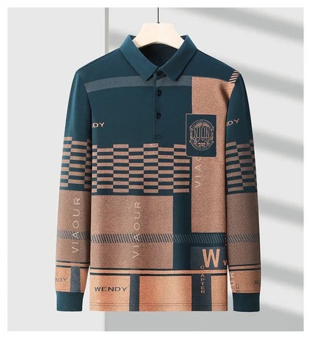 Nové jesenné a zimné tričká pre mužov s dlhým rukávom, potlačou písmen, gombíkmi a pruhovanými polo tričkami s golierom a odnímateľným golierom