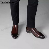 Prabangaus dizainerio prekės ženklo odos Chelsea laisvalaikio batai Madingi Suknelė Biuro batai Vyriški Retro stiliaus pora su kulkšnies batais