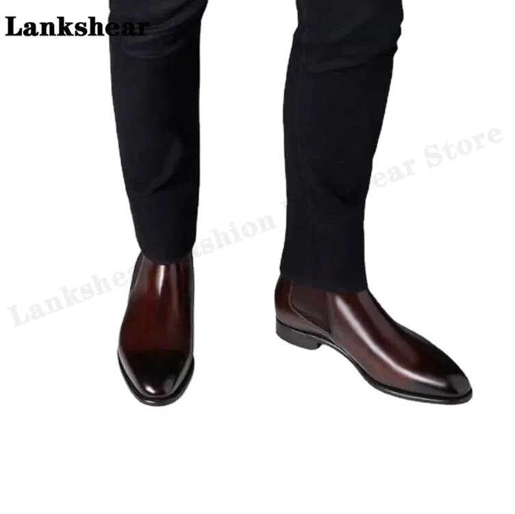 Prabangaus dizainerio prekės ženklo odos Chelsea laisvalaikio batai Madingi Suknelė Biuro batai Vyriški Retro stiliaus pora su kulkšnies batais