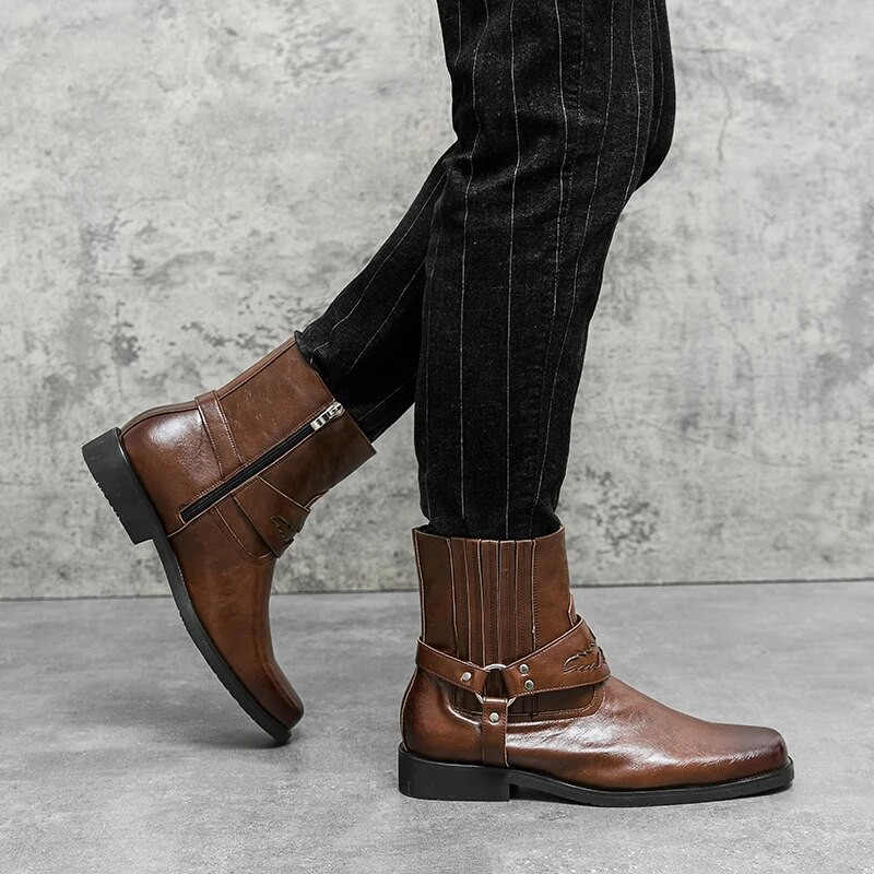 Ανδρικές δερμάτινες αγκράφες Chelsea Boots Ανδρικές μπότες Μαύρες Western Cowboy Μπότες με φερμουάρ Vintage καφέ δερμάτινες μπότες μοτοσυκλέτας